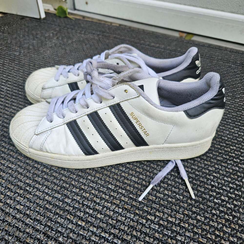 Adidas Superstar White Black Leather Shell Toe Sneakers Size 7 FU7712